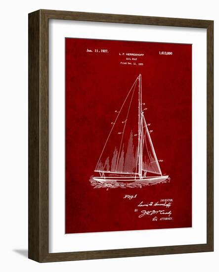 Herreshoff R 40' Gamecock Racing Sailboat Patent-Cole Borders-Framed Art Print