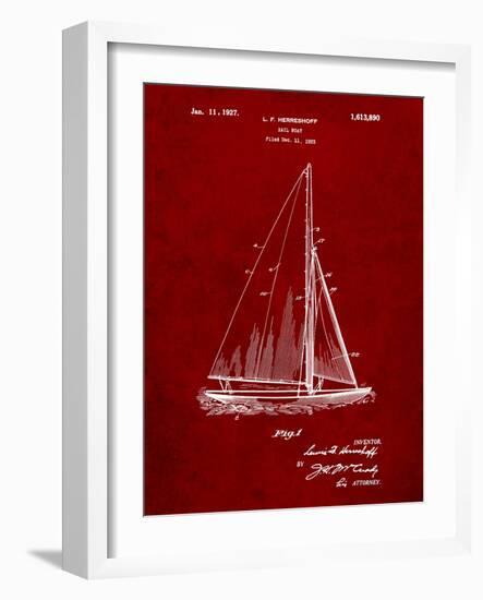 Herreshoff R 40' Gamecock Racing Sailboat Patent-Cole Borders-Framed Art Print