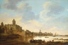 A Town on the Banks of a River, with a Ferry, 1648-Herri Met De Bles-Framed Premier Image Canvas