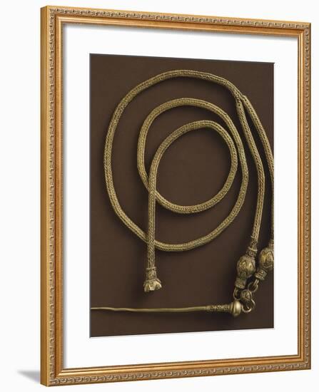 Herringbone Patterned Gold Chain Necklace and Decorative Pin-null-Framed Photographic Print