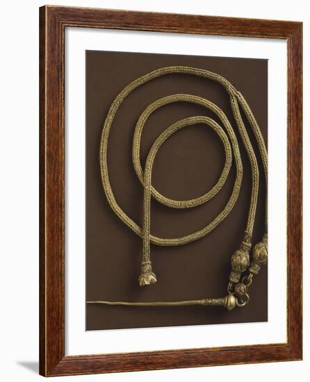 Herringbone Patterned Gold Chain Necklace and Decorative Pin-null-Framed Photographic Print