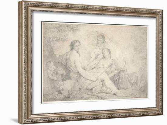 Hestia in a Mythical Landscape, C.1760 (Graphite on Vellum)-Charles Joseph Natoire-Framed Giclee Print