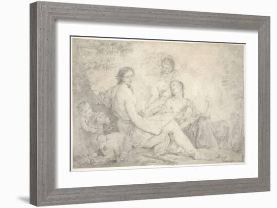 Hestia in a Mythical Landscape, C.1760 (Graphite on Vellum)-Charles Joseph Natoire-Framed Giclee Print