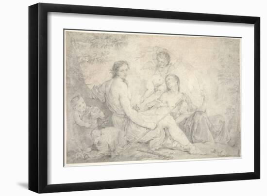 Hestia in a Mythical Landscape, C.1760 (Graphite on Vellum)-Charles Joseph Natoire-Framed Giclee Print