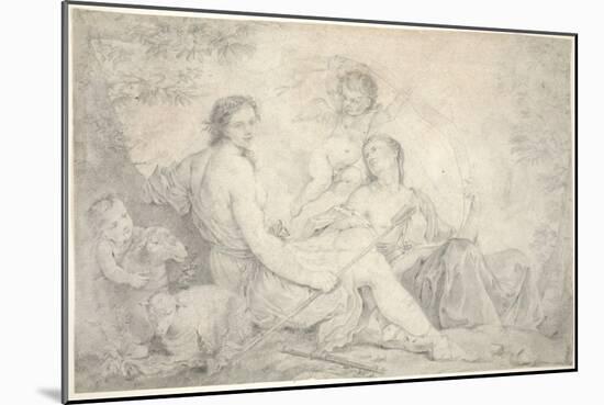 Hestia in a Mythical Landscape, C.1760 (Graphite on Vellum)-Charles Joseph Natoire-Mounted Giclee Print