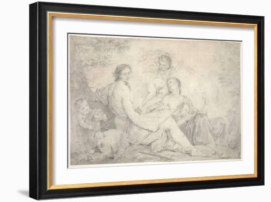 Hestia in a Mythical Landscape, C.1760 (Graphite on Vellum)-Charles Joseph Natoire-Framed Giclee Print