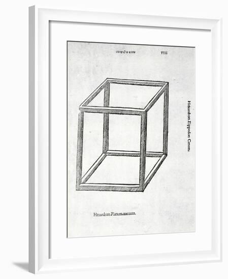 Hexaedron Planum Vacuum, Illustration from 'Divina Proportione' by Luca Pacioli (C.1445-1517),…-Leonardo da Vinci-Framed Giclee Print