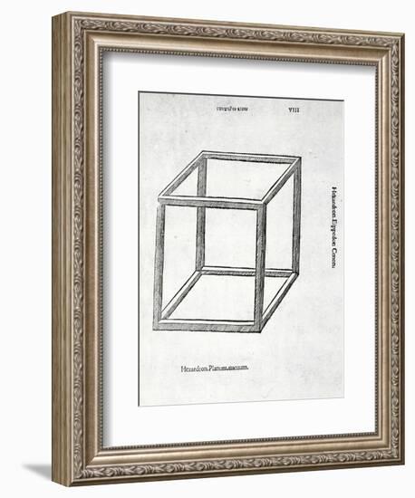 Hexaedron Planum Vacuum, Illustration from 'Divina Proportione' by Luca Pacioli (C.1445-1517),…-Leonardo da Vinci-Framed Giclee Print