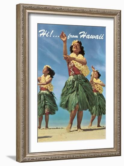 Hi from Hawaii, Hula Dancers-null-Framed Art Print