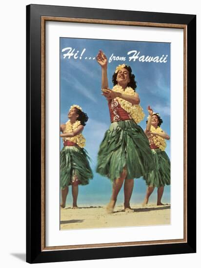 Hi from Hawaii, Hula Dancers-null-Framed Art Print