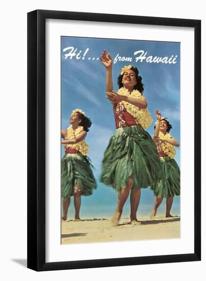 Hi from Hawaii, Hula Dancers-null-Framed Art Print
