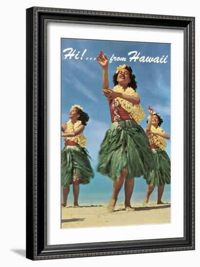 Hi from Hawaii, Hula Dancers-null-Framed Art Print