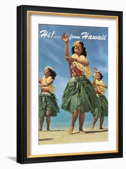 Hi from Hawaii, Hula Dancers-null-Framed Art Print