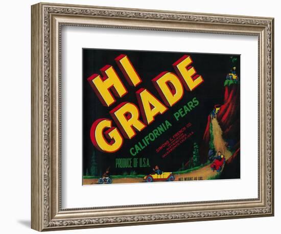 Hi Grade Pear Crate Label - Sacramento, CA-Lantern Press-Framed Art Print