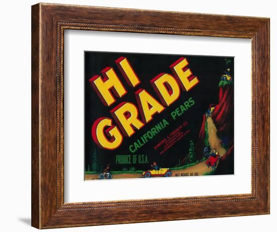 Hi Grade Pear Crate Label - Sacramento, CA-Lantern Press-Framed Art Print