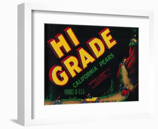 Hi Grade Pear Crate Label - Sacramento, CA-Lantern Press-Framed Art Print