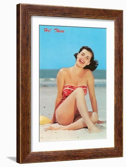 Hi There, Girl on Beach, Retro-null-Framed Art Print