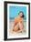 Hi There, Girl on Beach, Retro-null-Framed Art Print