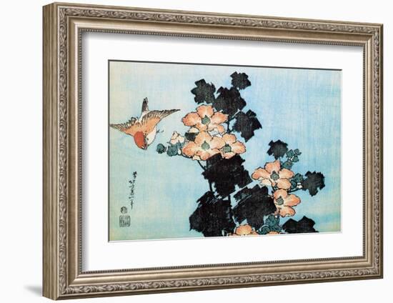 Hibiscus and Sparrow-Katsushika Hokusai-Framed Art Print