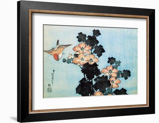 Hibiscus and Sparrow-Katsushika Hokusai-Framed Art Print