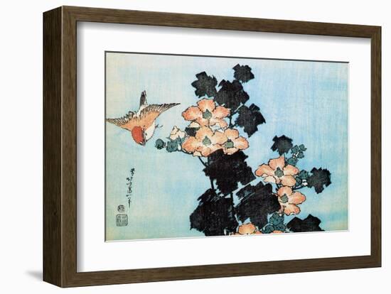 Hibiscus and Sparrow-Katsushika Hokusai-Framed Art Print