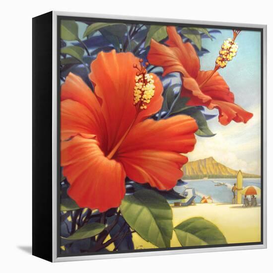 Hibiscus Beach Day-Kerne Erickson-Framed Stretched Canvas