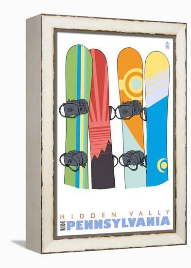 Hidden Valley, Pennsylvania, Snowboards in the Snow-Lantern Press-Framed Stretched Canvas