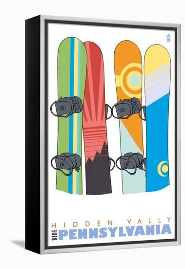 Hidden Valley, Pennsylvania, Snowboards in the Snow-Lantern Press-Framed Stretched Canvas