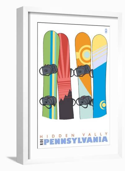 Hidden Valley, Pennsylvania, Snowboards in the Snow-Lantern Press-Framed Premium Giclee Print