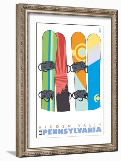 Hidden Valley, Pennsylvania, Snowboards in the Snow-Lantern Press-Framed Art Print