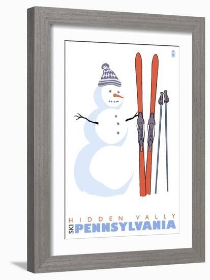 Hidden Valley, Pennsylvania, Snowman with Skis-Lantern Press-Framed Art Print