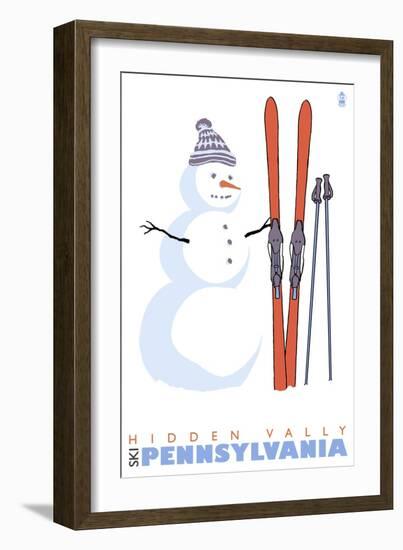 Hidden Valley, Pennsylvania, Snowman with Skis-Lantern Press-Framed Art Print