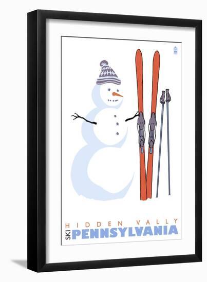 Hidden Valley, Pennsylvania, Snowman with Skis-Lantern Press-Framed Art Print