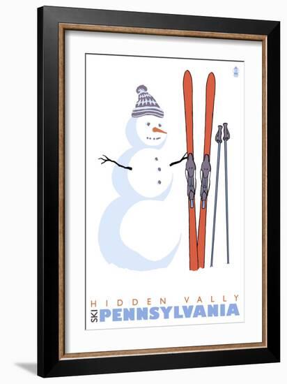 Hidden Valley, Pennsylvania, Snowman with Skis-Lantern Press-Framed Art Print