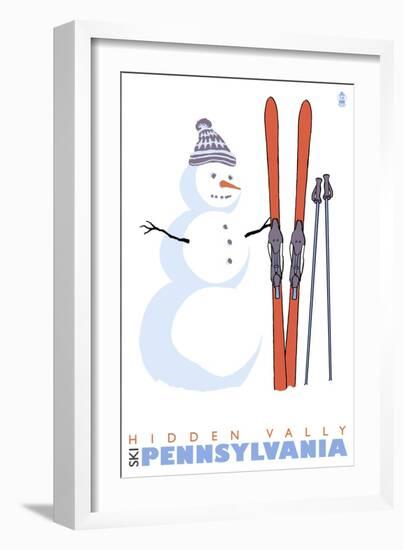 Hidden Valley, Pennsylvania, Snowman with Skis-Lantern Press-Framed Art Print