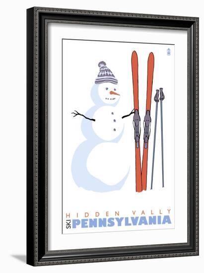 Hidden Valley, Pennsylvania, Snowman with Skis-Lantern Press-Framed Art Print