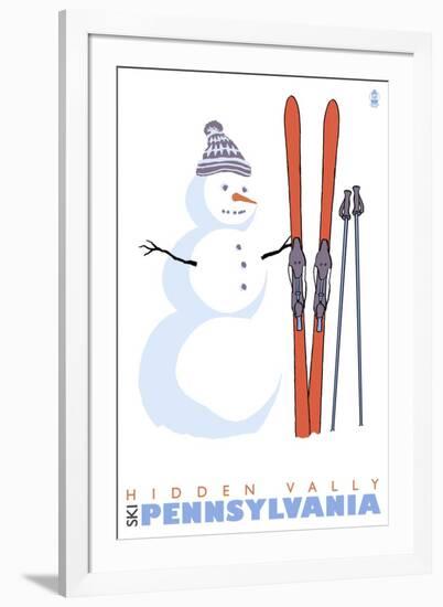 Hidden Valley, Pennsylvania, Snowman with Skis-Lantern Press-Framed Art Print