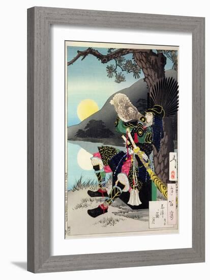 Hideyoshi Blowing a Conch Shell, from '100 Phases of the Moon'-Tsukioka Kinzaburo Yoshitoshi-Framed Giclee Print