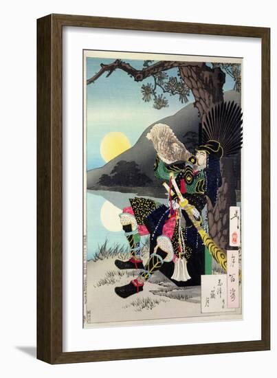 Hideyoshi Blowing a Conch Shell, from '100 Phases of the Moon'-Tsukioka Kinzaburo Yoshitoshi-Framed Giclee Print