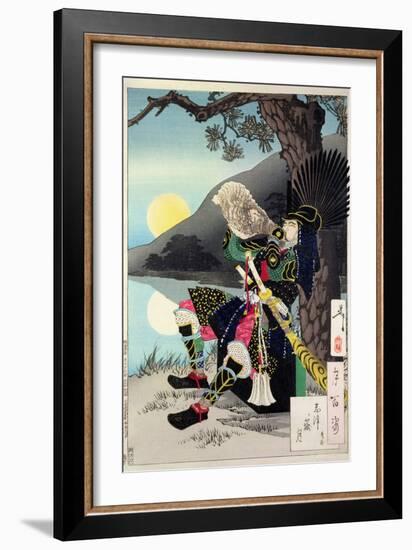 Hideyoshi Blowing a Conch Shell, from '100 Phases of the Moon'-Tsukioka Kinzaburo Yoshitoshi-Framed Giclee Print