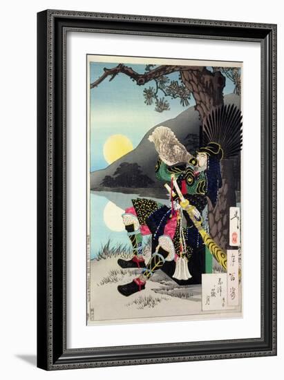 Hideyoshi Blowing a Conch Shell, from '100 Phases of the Moon'-Tsukioka Kinzaburo Yoshitoshi-Framed Giclee Print