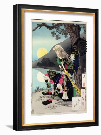 Hideyoshi Blowing a Conch Shell, from '100 Phases of the Moon'-Tsukioka Kinzaburo Yoshitoshi-Framed Giclee Print