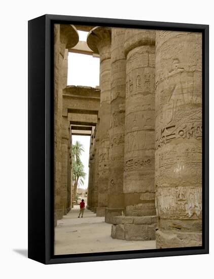 Hieroglyphic covered columns in hypostyle hall, Karnak Temple, East Bank, Luxor, Egypt-Cindy Miller Hopkins-Framed Premier Image Canvas