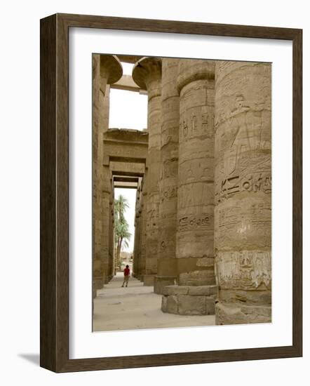 Hieroglyphic covered columns in hypostyle hall, Karnak Temple, East Bank, Luxor, Egypt-Cindy Miller Hopkins-Framed Photographic Print