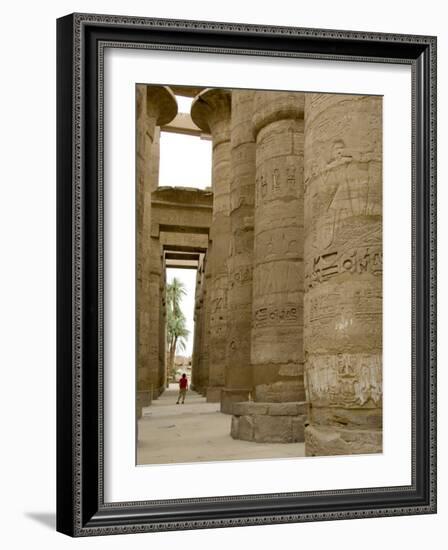 Hieroglyphic covered columns in hypostyle hall, Karnak Temple, East Bank, Luxor, Egypt-Cindy Miller Hopkins-Framed Photographic Print
