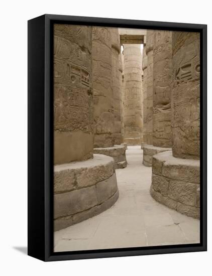 Hieroglyphic covered columns in hypostyle hall, Karnak Temple, East Bank, Luxor, Egypt-Cindy Miller Hopkins-Framed Premier Image Canvas