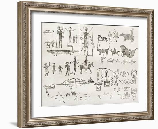 Hieroglyphics Found In A Cave Near Fossil Creek, Arizona-marzolino-Framed Art Print