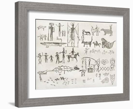 Hieroglyphics Found In A Cave Near Fossil Creek, Arizona-marzolino-Framed Art Print