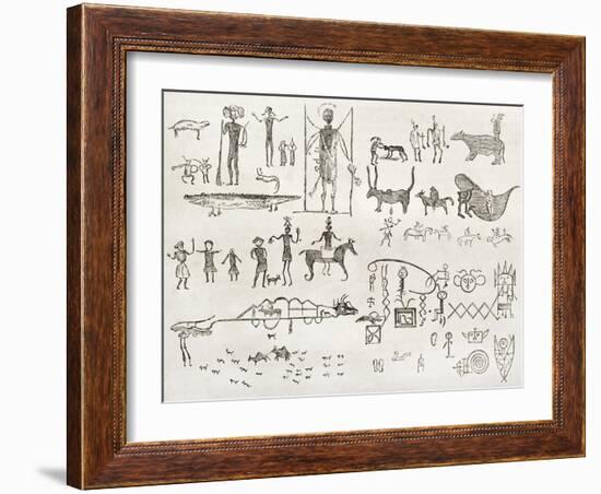 Hieroglyphics Found In A Cave Near Fossil Creek, Arizona-marzolino-Framed Art Print