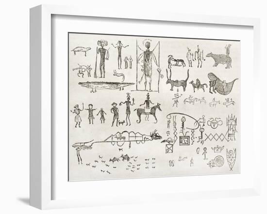 Hieroglyphics Found In A Cave Near Fossil Creek, Arizona-marzolino-Framed Art Print